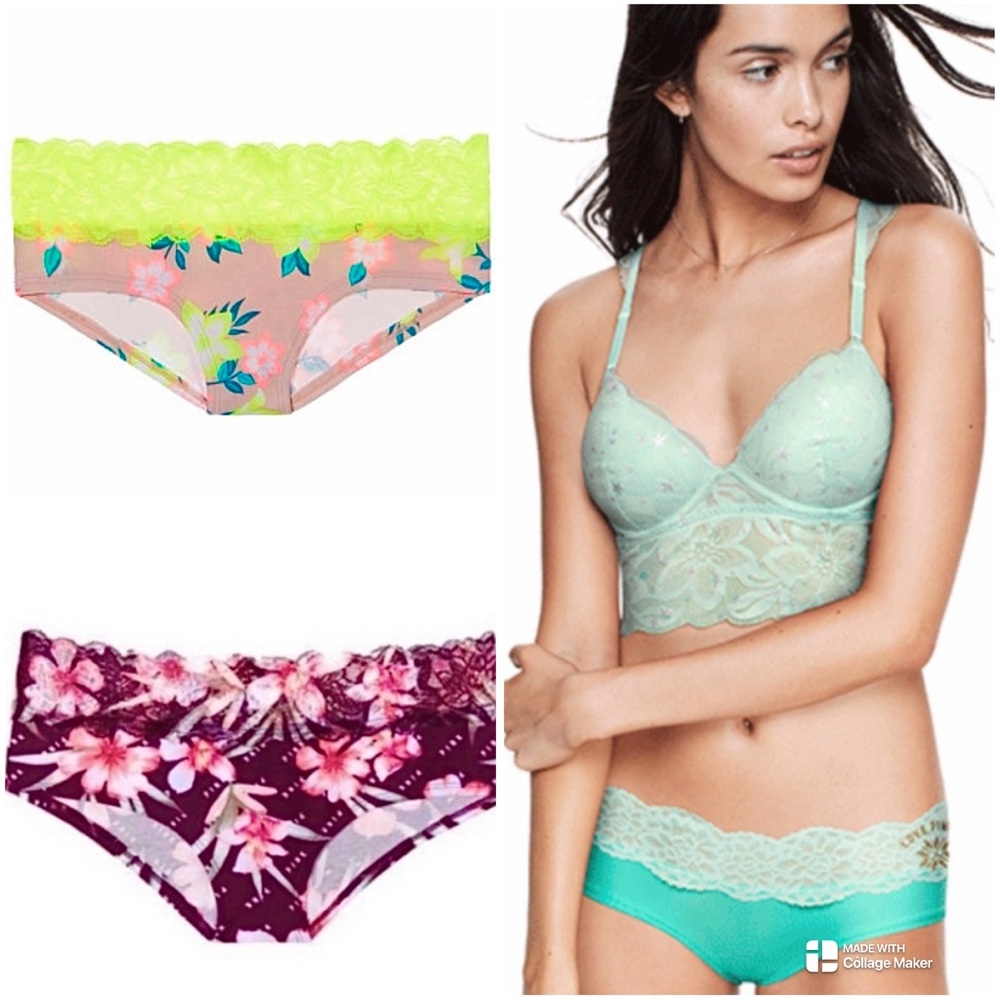 2 Victoria’s Secret Pink Panties bundle pink cotton panties floral lace hipster